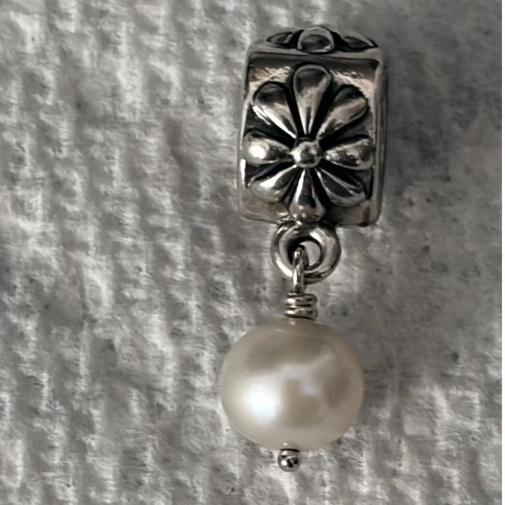 Pandora Sterling Silver Floral Pearl Dangle Charm S925 ALE 790439P Bead
